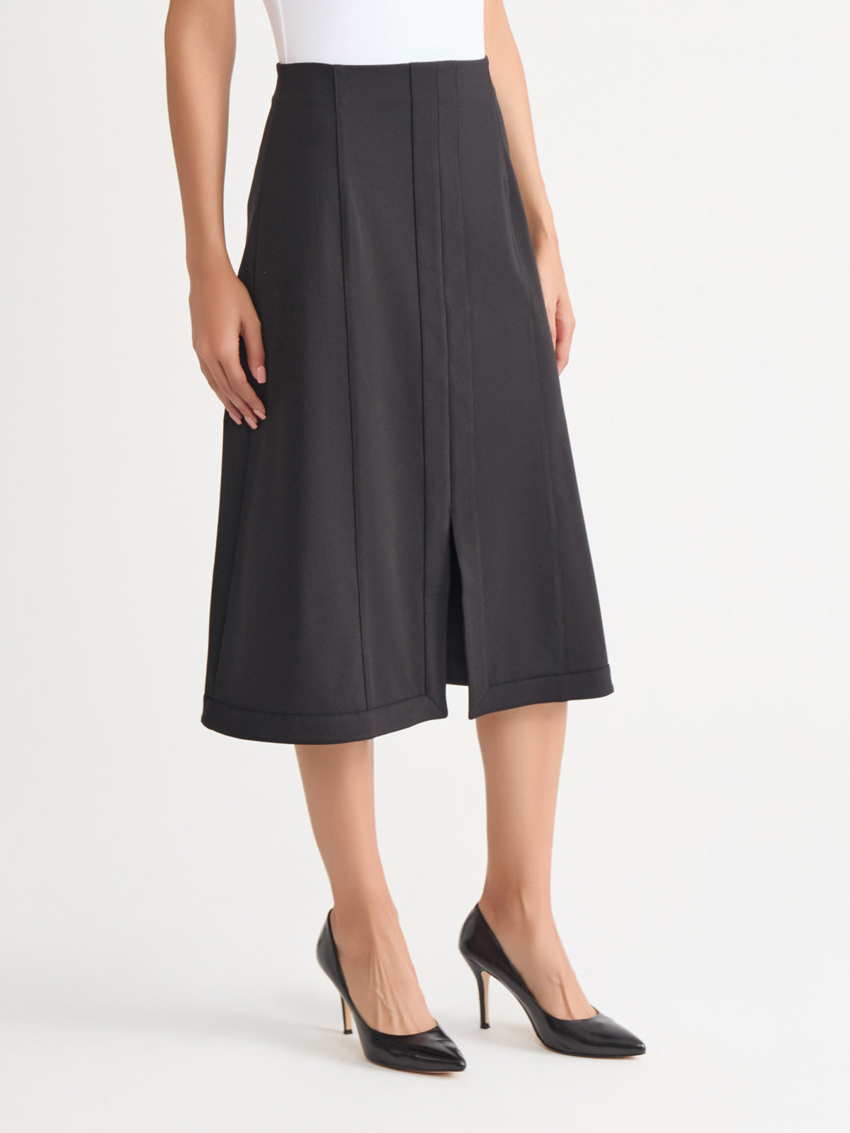 A-Line LuxeStretch Ponte Midi Skirt, Black - True Fit