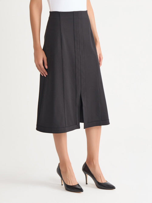 A-Line LuxeStretch Ponte Midi Skirt, Black - True Fit