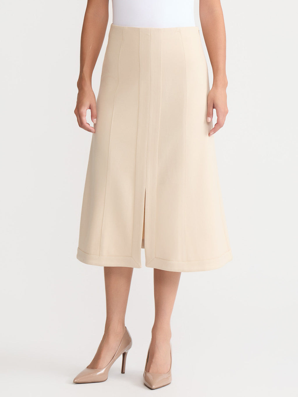 A-Line LuxeStretch Ponte Midi Skirt, Biscotti - True Fit