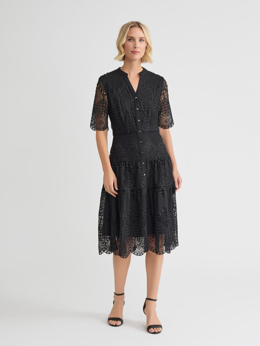 A-Line Tiered Laced Woven Midi Dress