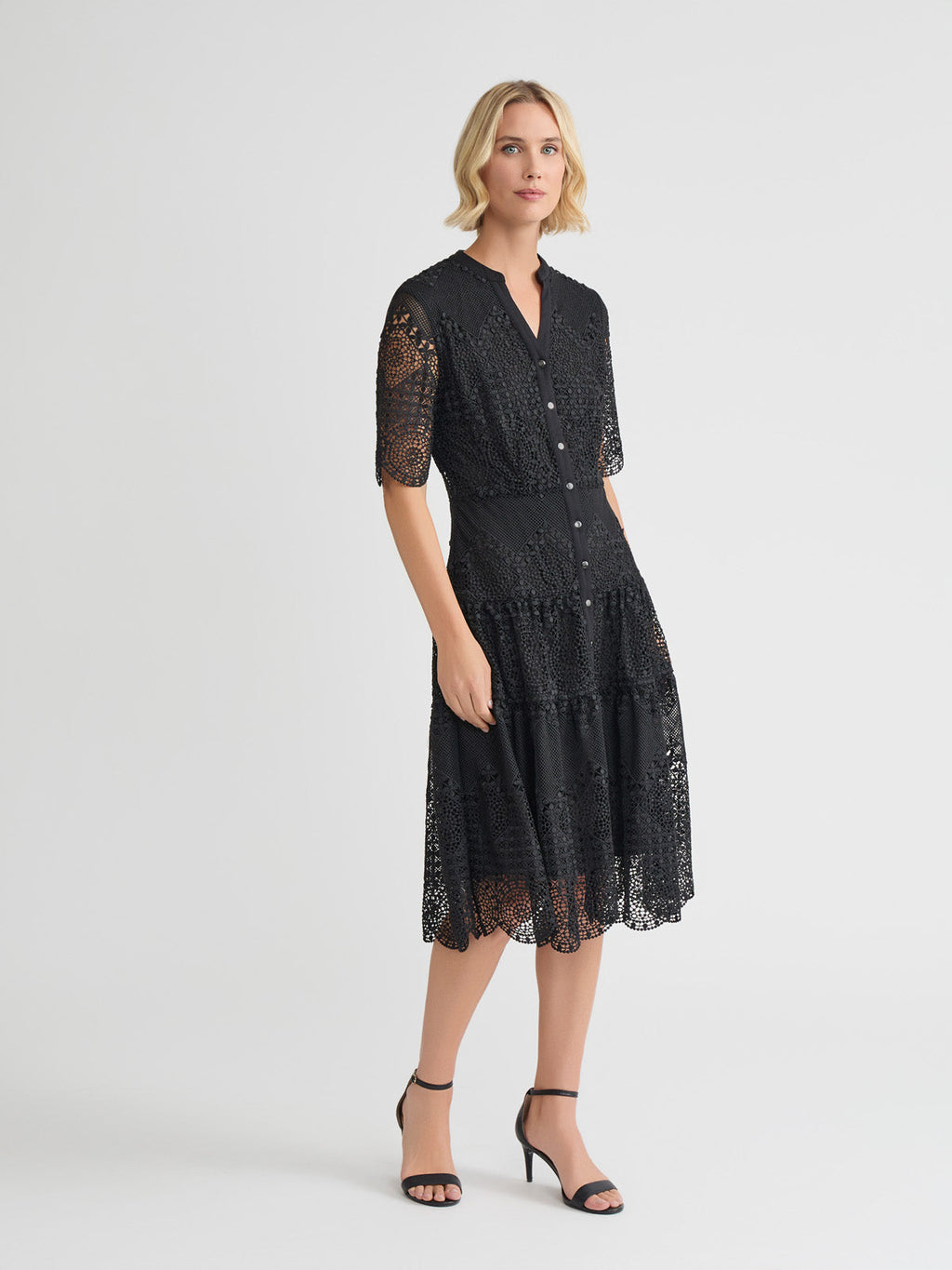 A-Line Tiered Laced Woven Midi Dress