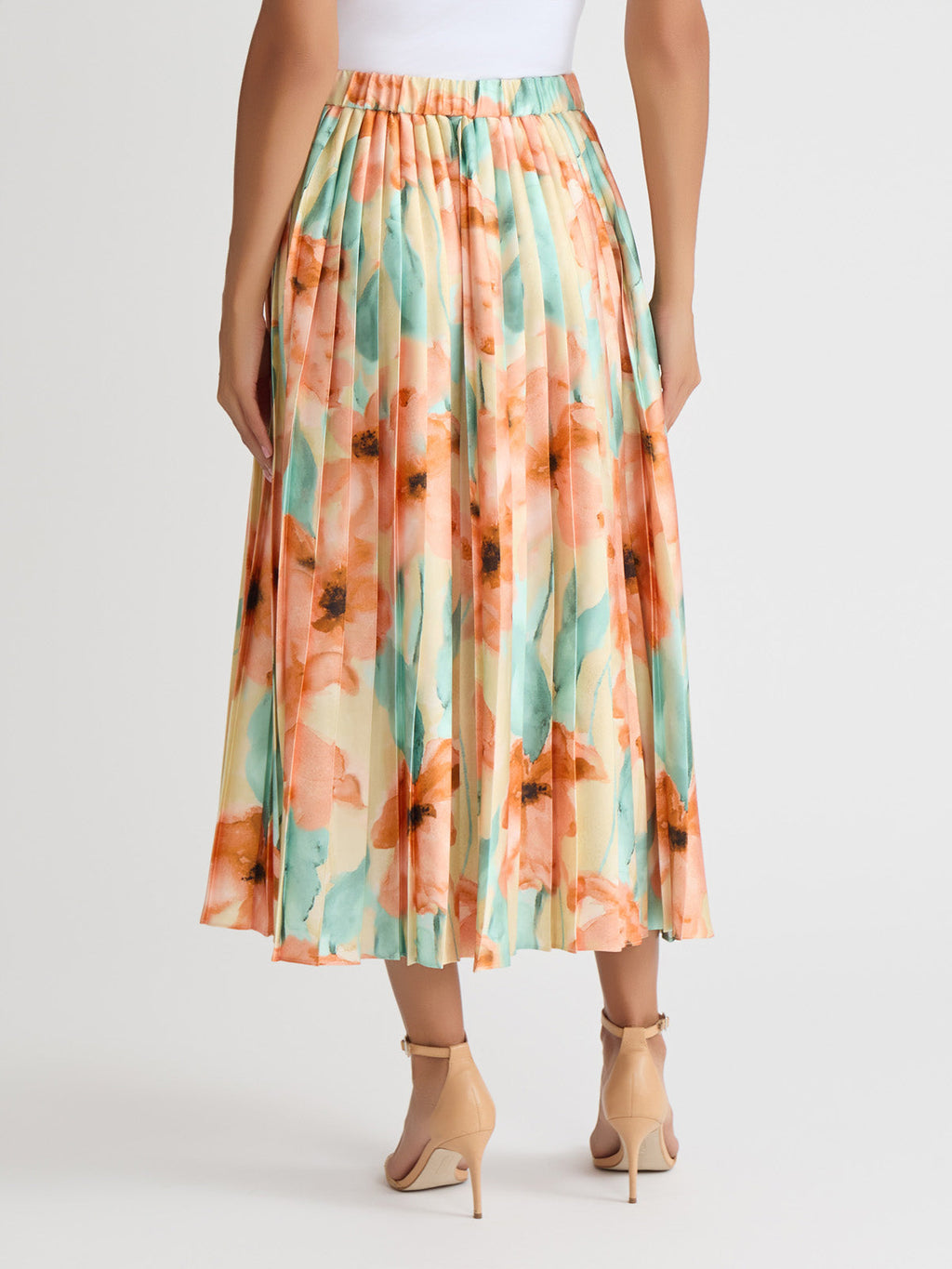 Floral Pleated Crepe de Chine Maxi Skirt
