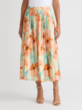 Floral Pleated Crepe de Chine Maxi Skirt