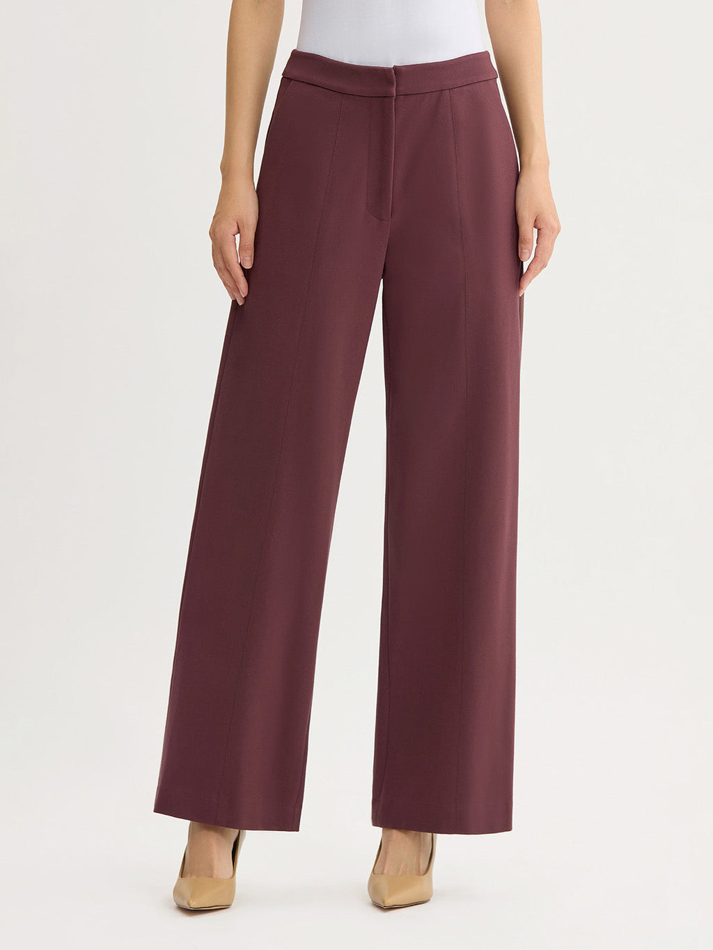 Naomi Wide Leg LuxeStretch Ponte Pant, Mahogany