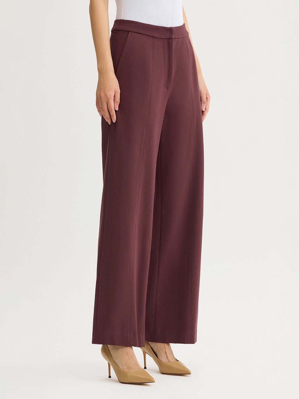 Naomi Wide Leg LuxeStretch Ponte Pant, Mahogany