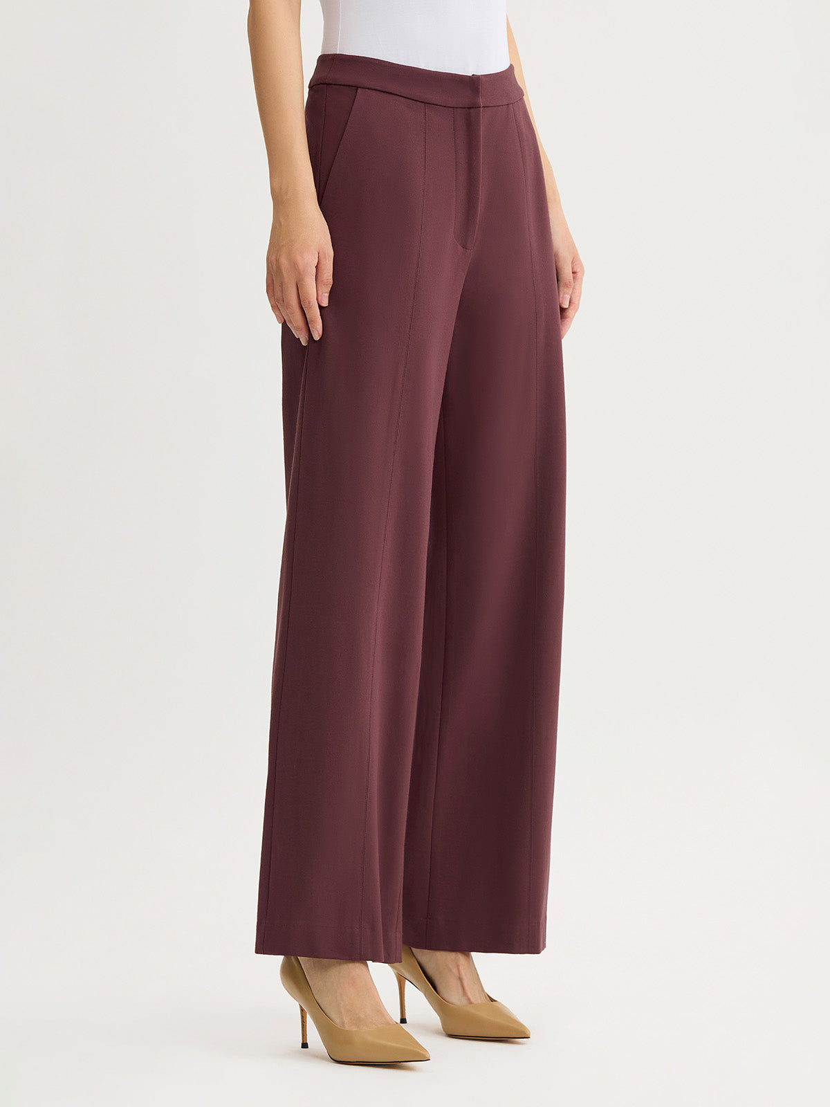 Naomi Wide Leg LuxeStretch Ponte Pant, Mahogany