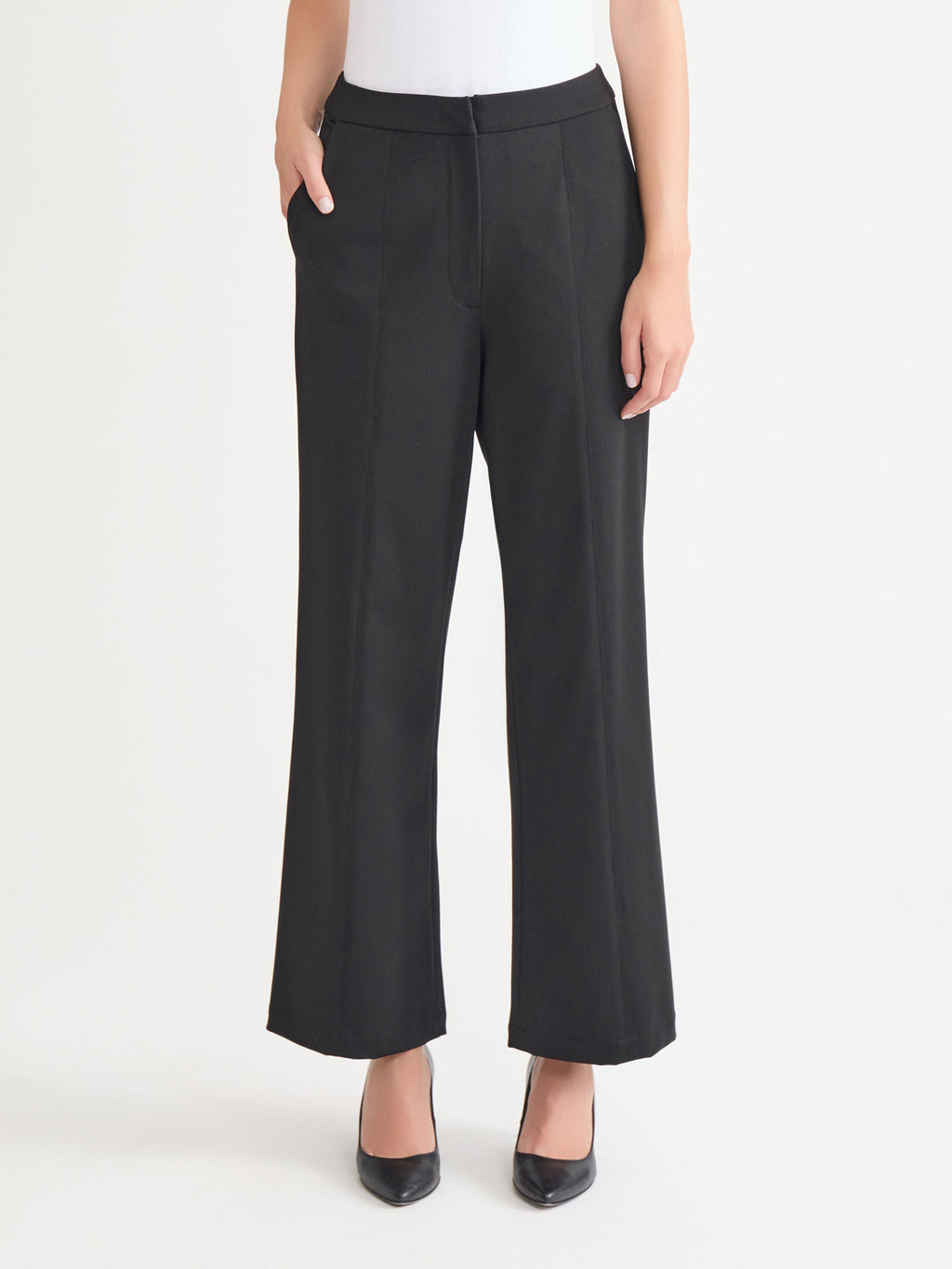 Naomi Wide Leg LuxeStretch Ponte Pant, Black - True Fit