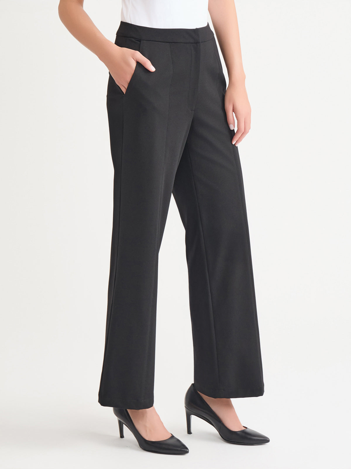 Naomi Wide Leg LuxeStretch Ponte Pant, Black - True Fit