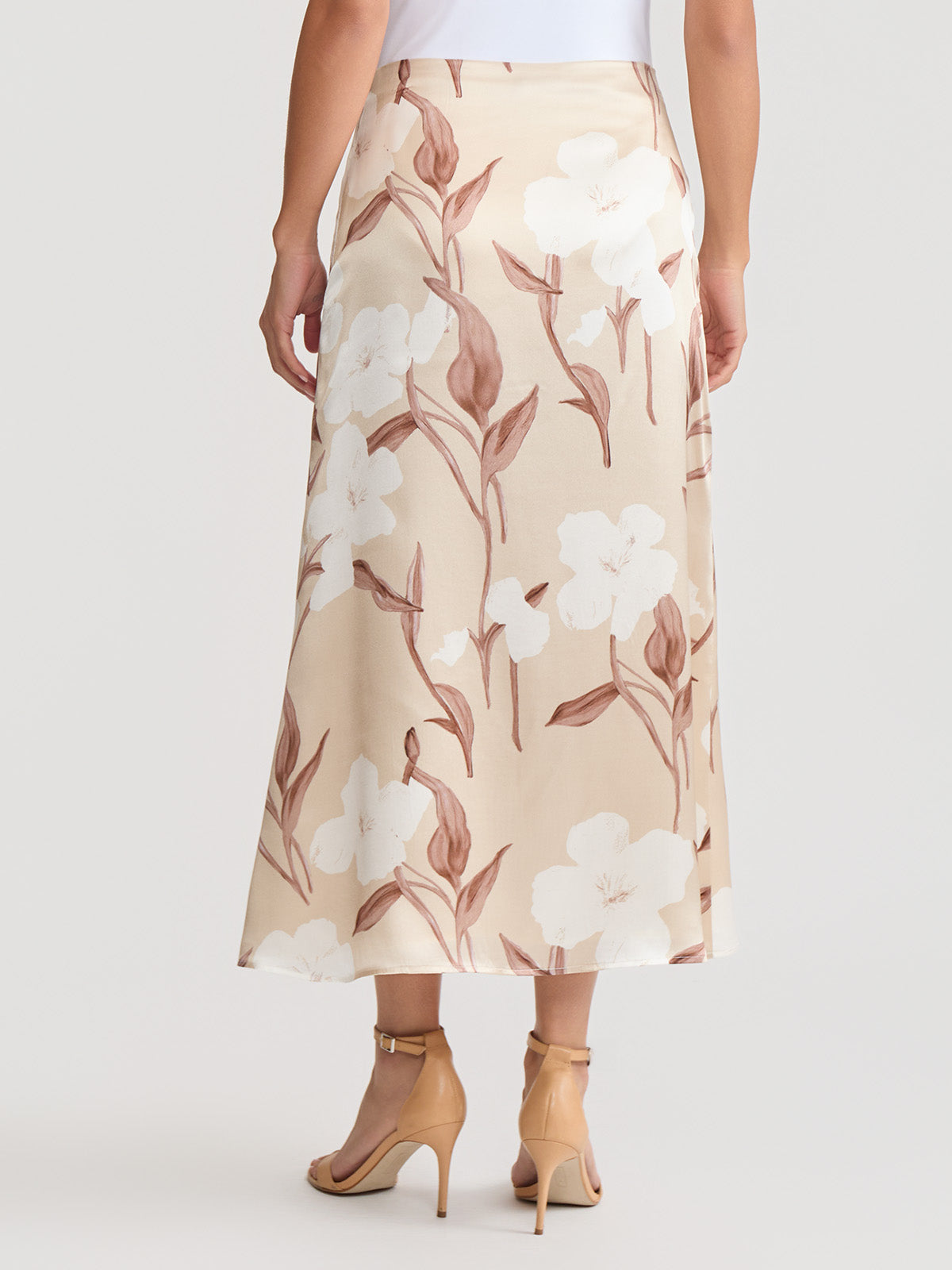 Flared Floral Print Silk Maxi Skirt
