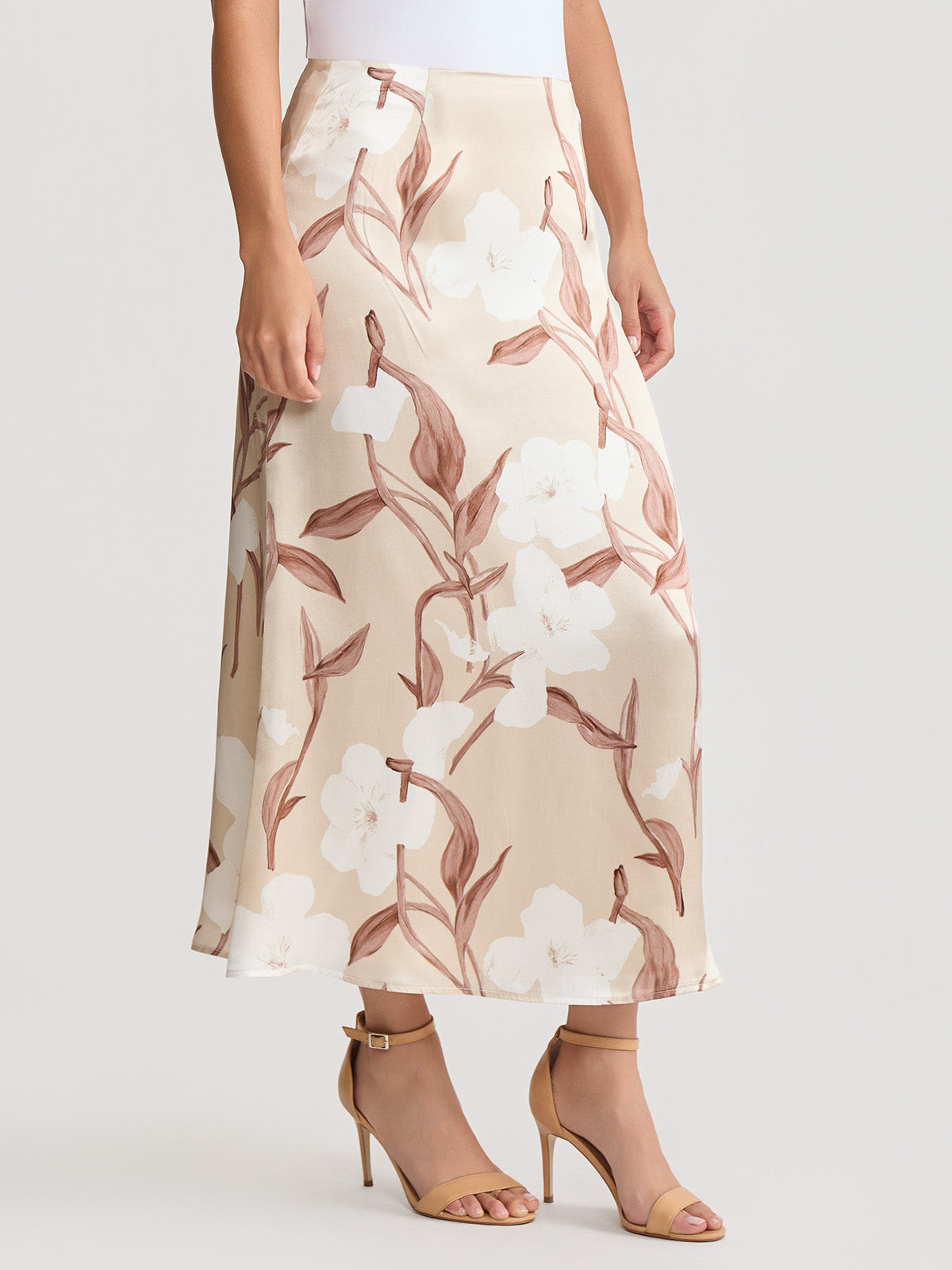 Flared Floral Print Silk Maxi Skirt