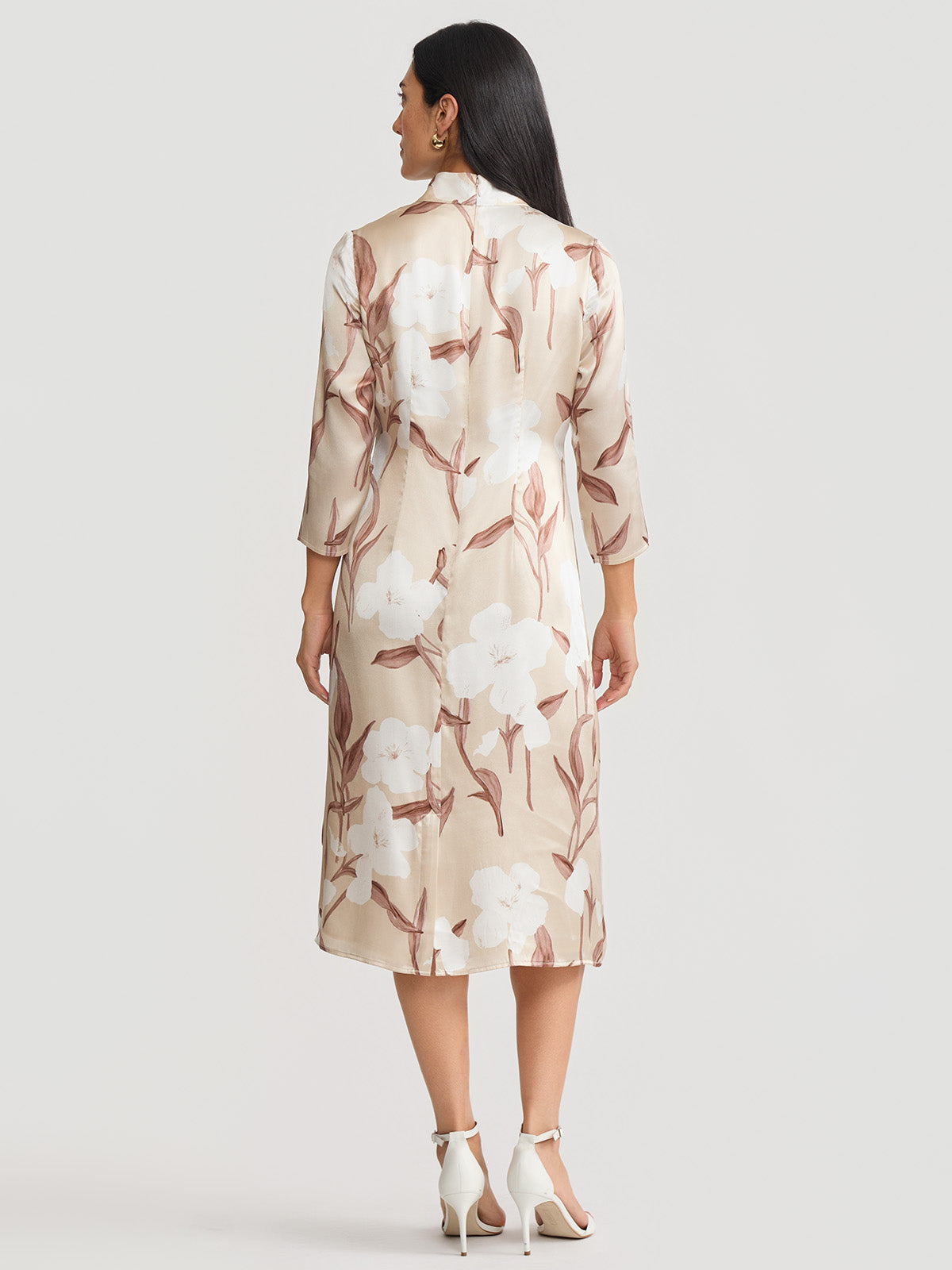 A-Line Floral Print Silk Midi Dress