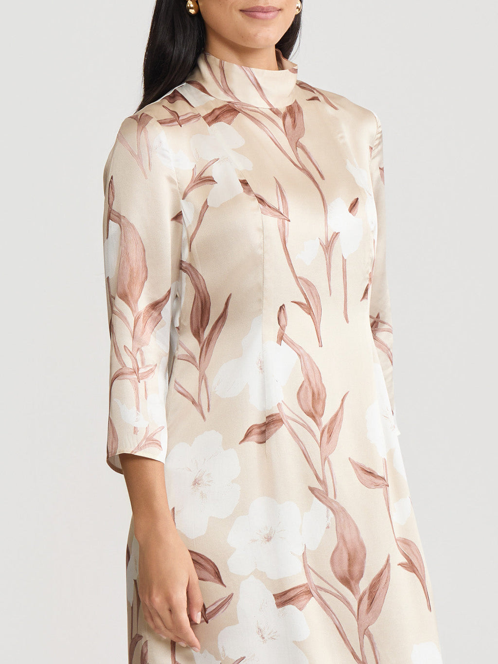 A-Line Floral Print Silk Midi Dress