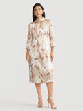 A-Line Floral Print Silk Midi Dress