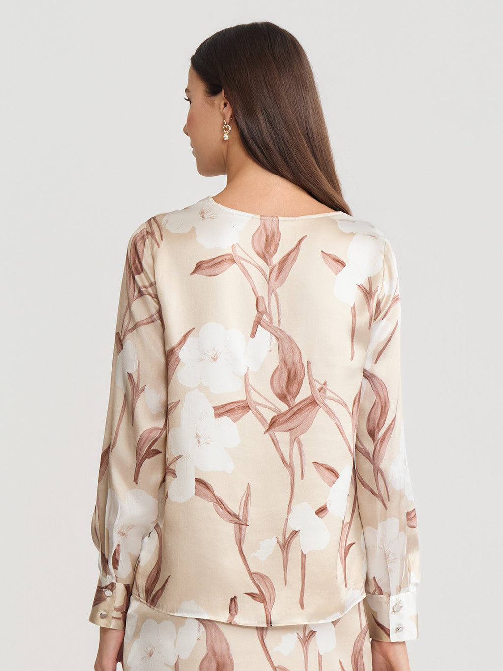 Draped Neck Floral Print Silk Blouse