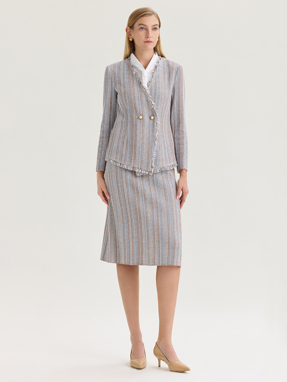 Multi-Color Straight Knit Midi Skirt