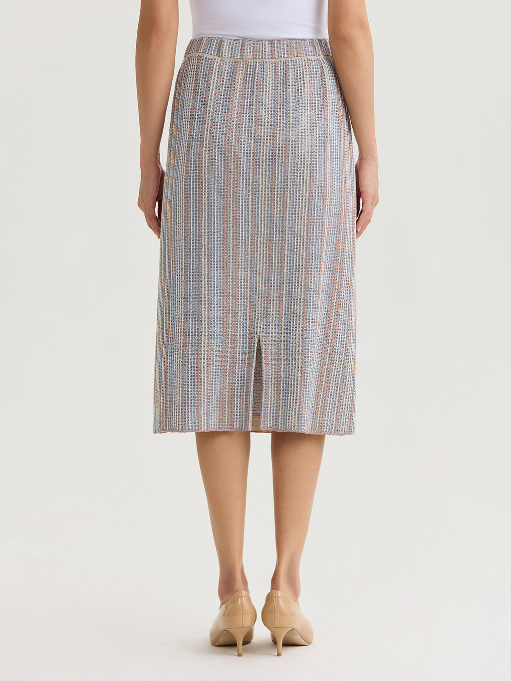 Multi-Color Straight Knit Midi Skirt