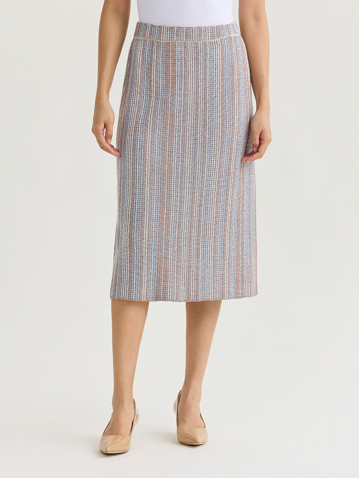 Multi-Color Straight Knit Midi Skirt
