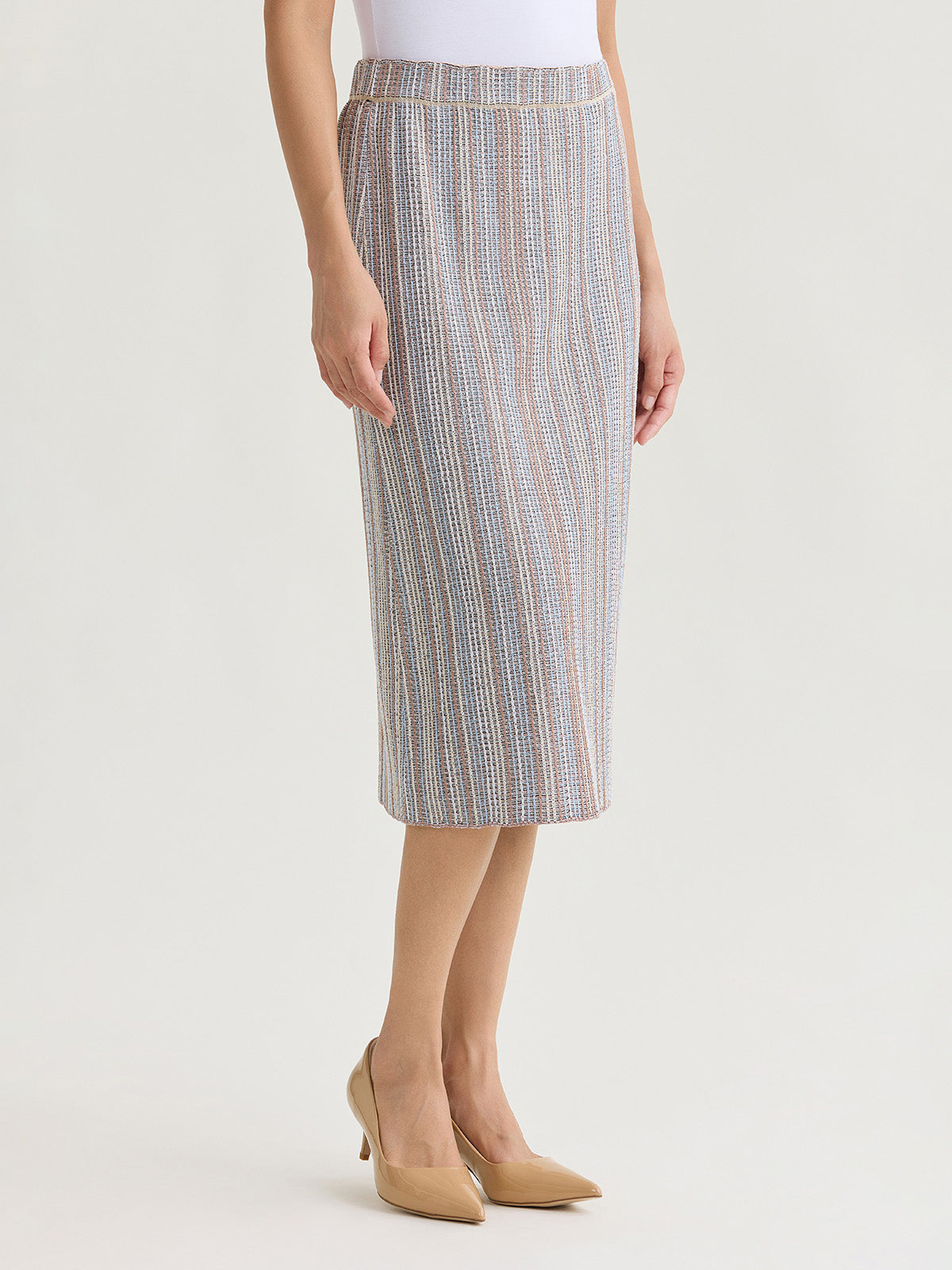 Multi-Color Straight Knit Midi Skirt