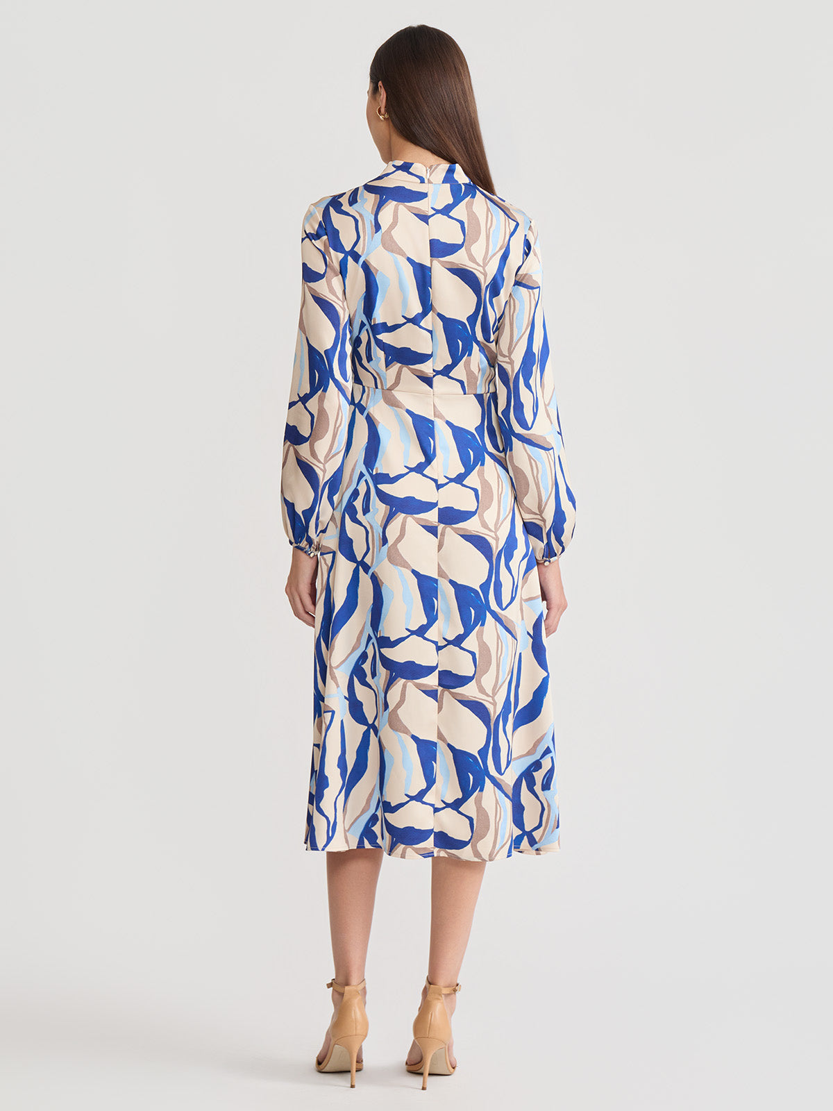 Fit & Flare Printed Crepe de Chine Ruffle Maxi Dress
