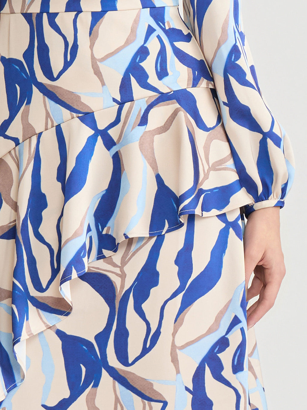 Fit & Flare Printed Crepe de Chine Ruffle Maxi Dress