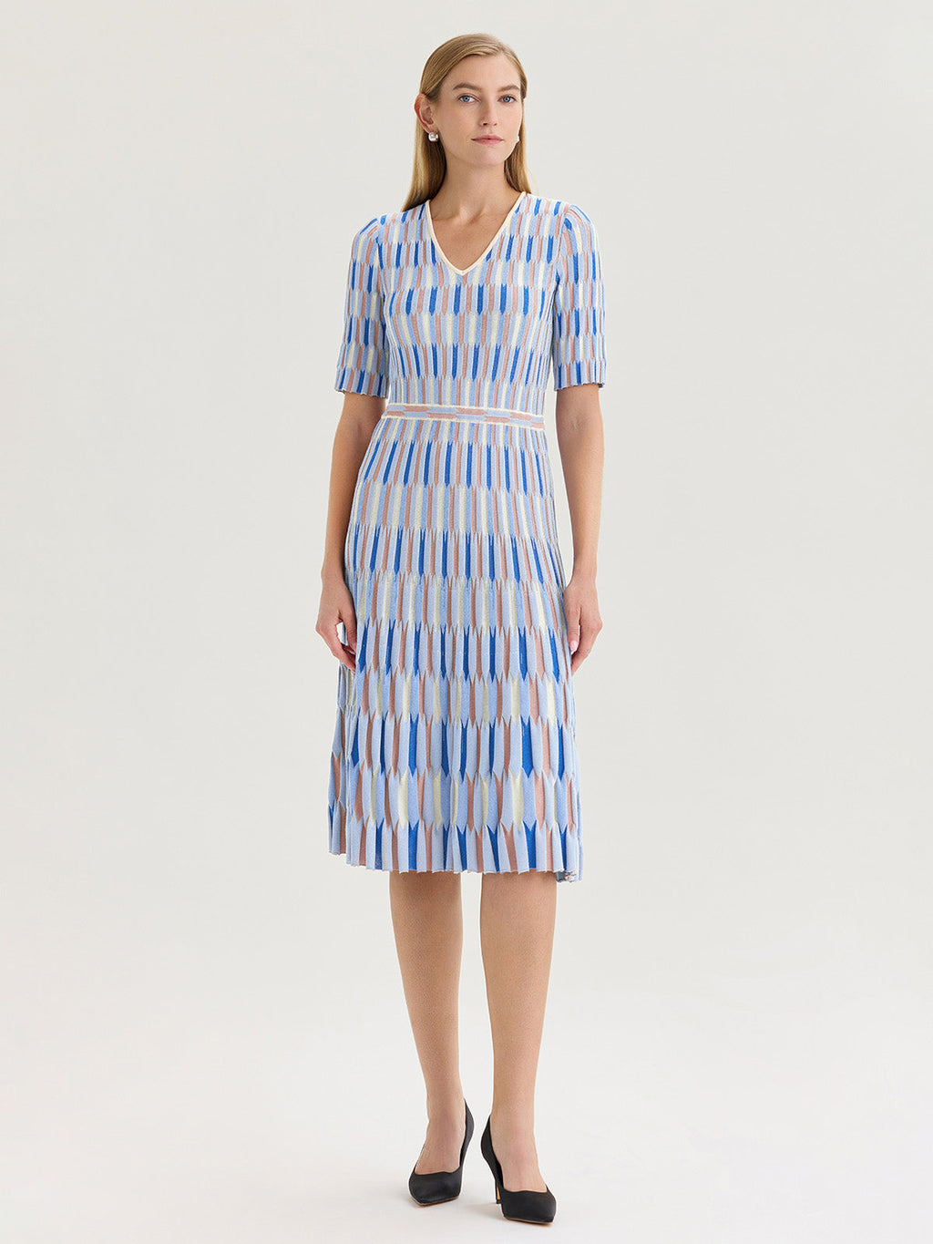 Fit & Flare Geometric Soft Knit Midi Dress