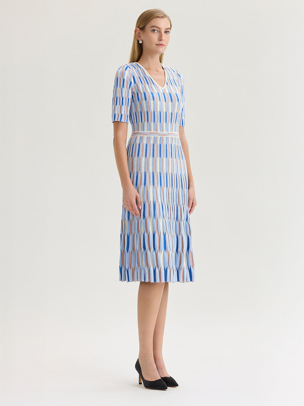 Fit & Flare Geometric Soft Knit Midi Dress