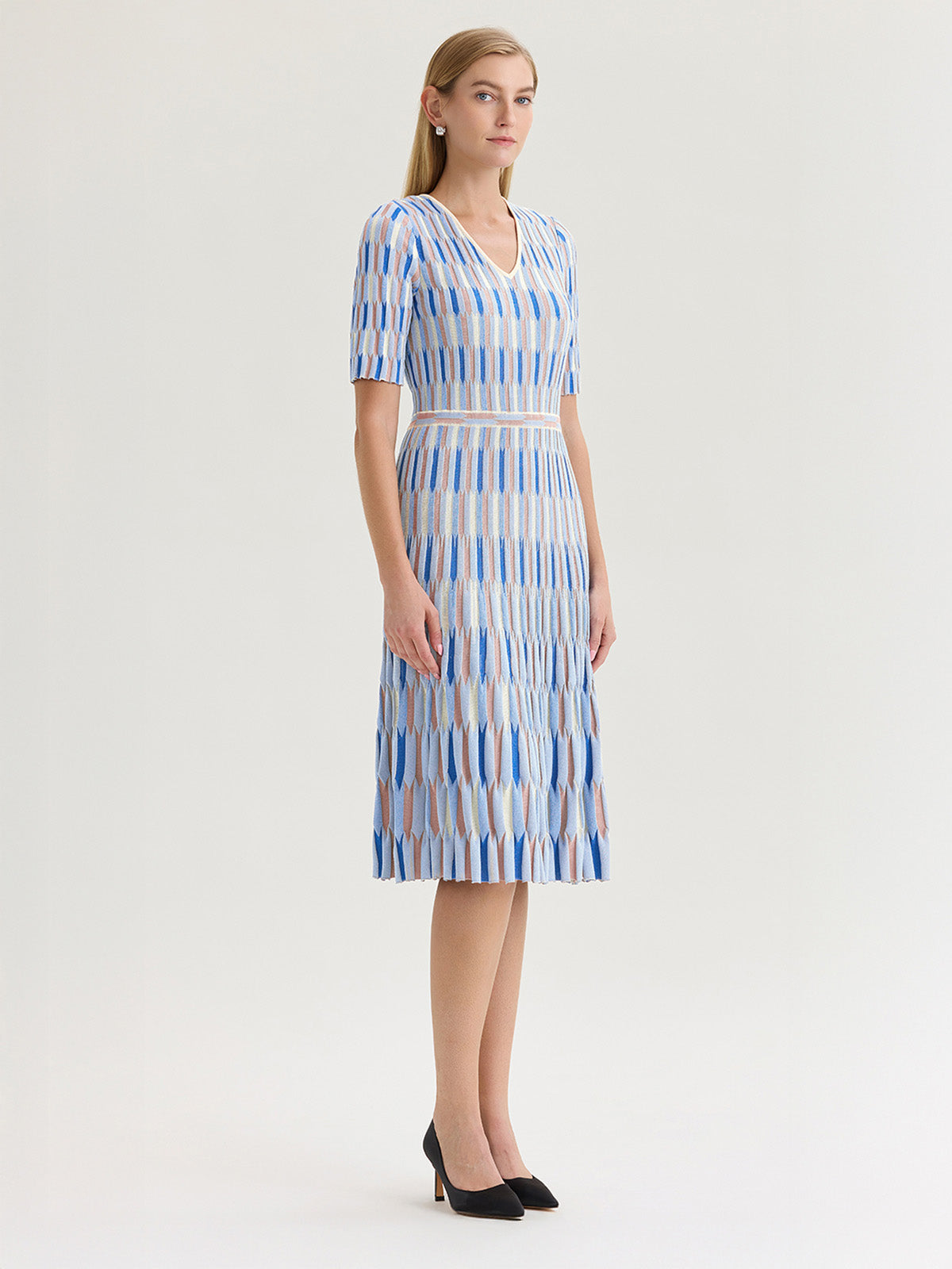 Fit & Flare Geometric Soft Knit Midi Dress