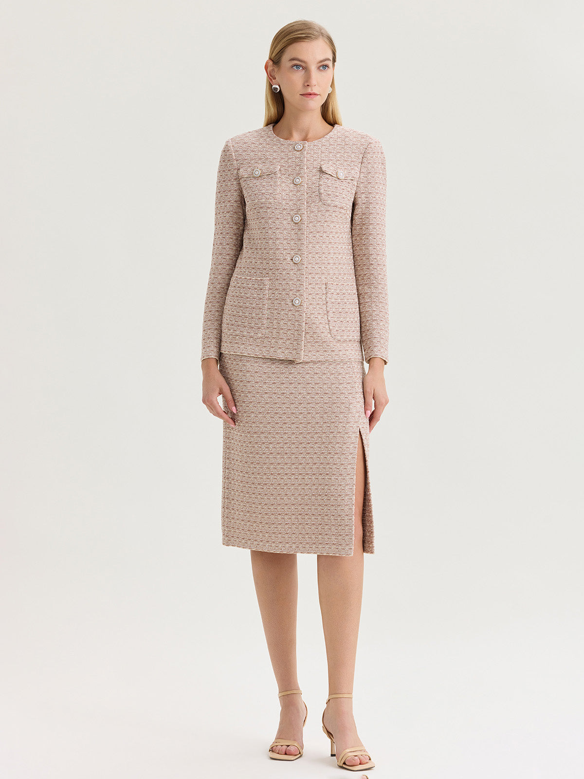 Tonal Tweed Straight Knit Skirt