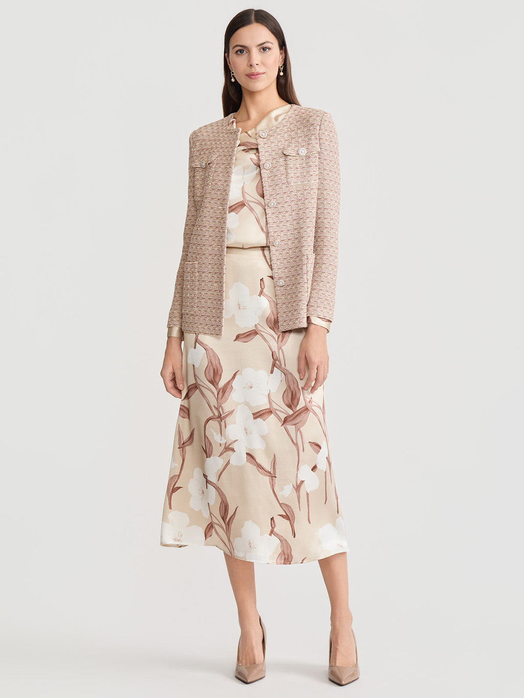 Draped Neck Floral Print Silk Blouse