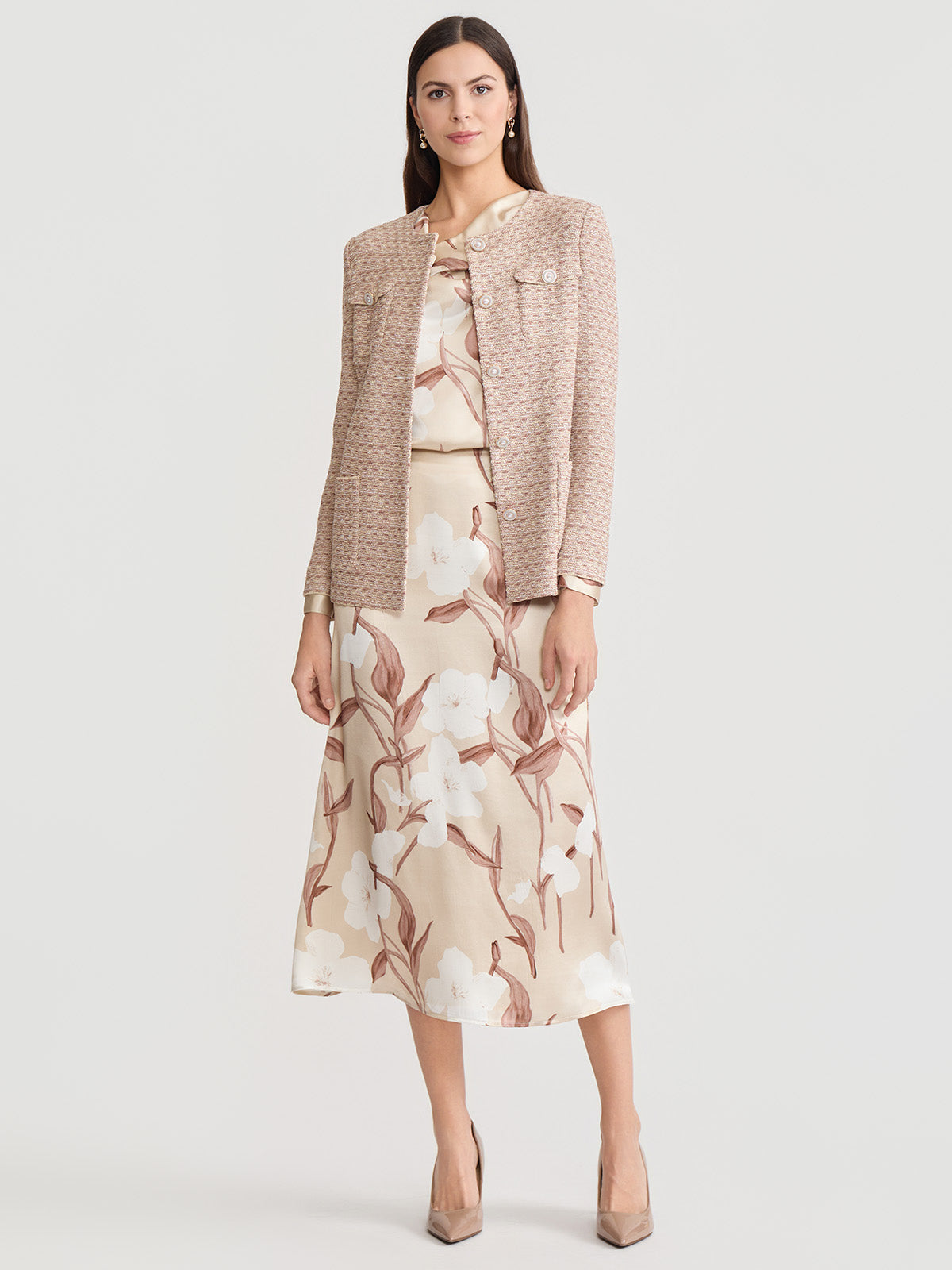 Draped Neck Floral Print Silk Blouse