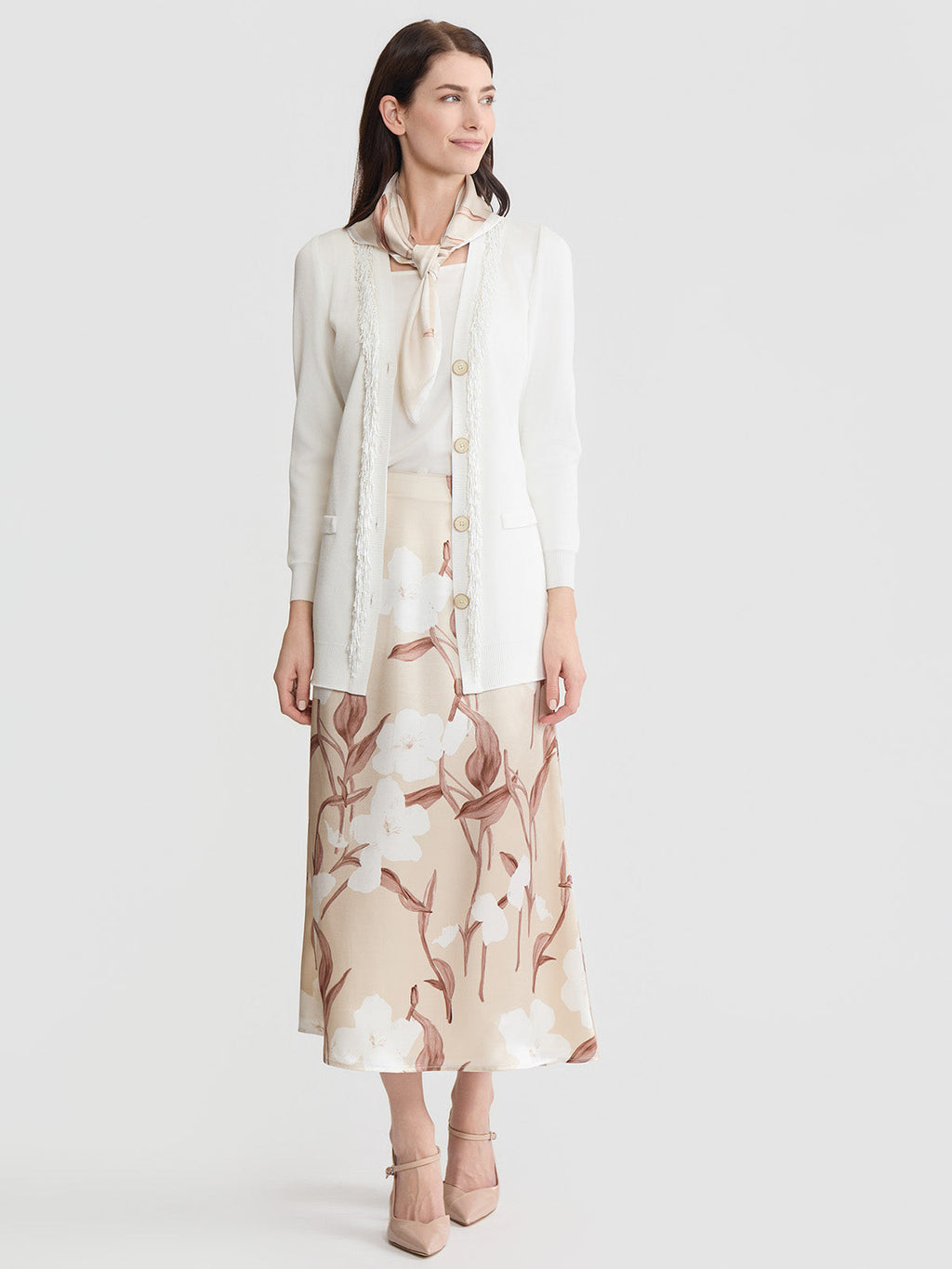 Flared Floral Print Silk Maxi Skirt