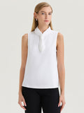 Short Tie-Neck Sleeveless Crepe de Chine Blouse