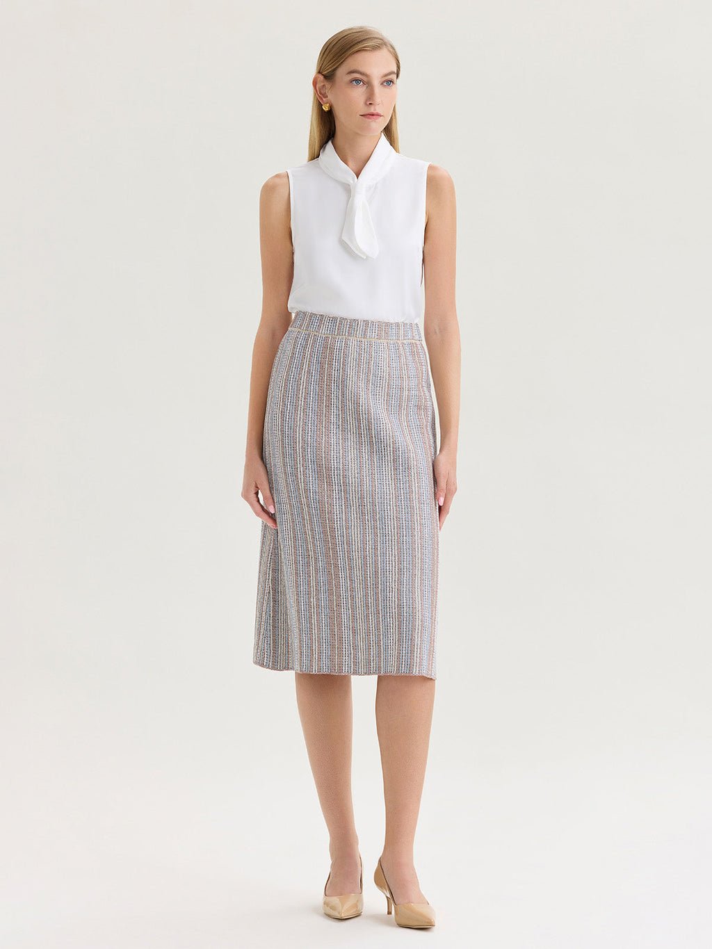 Short Tie-Neck Sleeveless Crepe de Chine Blouse