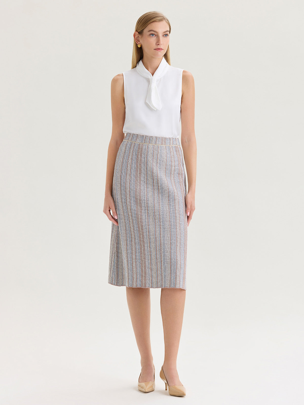 Short Tie-Neck Sleeveless Crepe de Chine Blouse