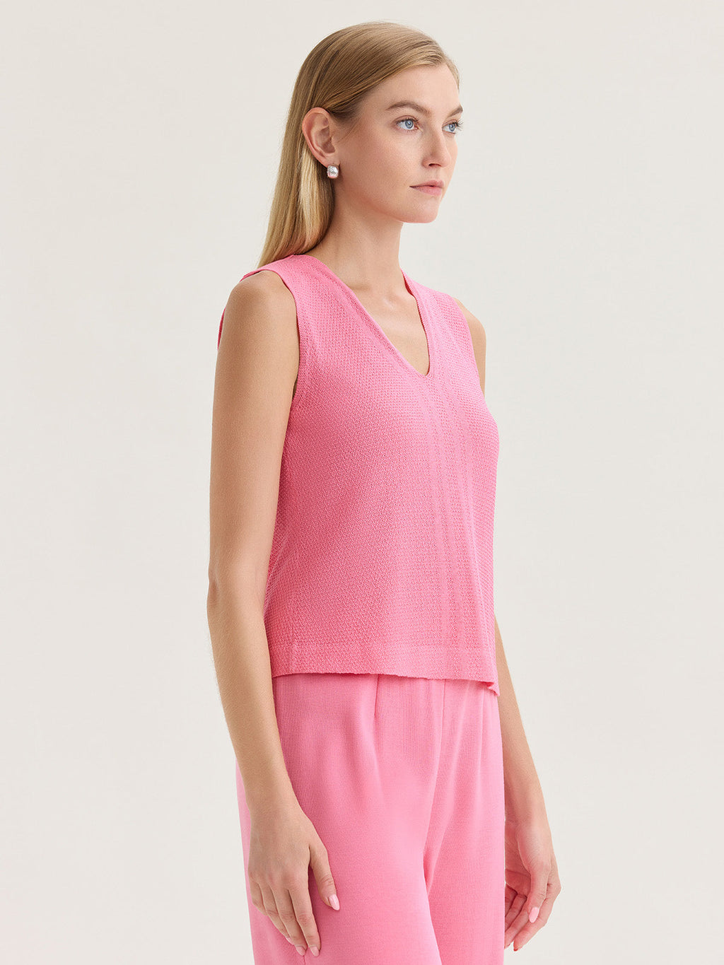 V-Neck Tonal Pointelle Knit Tank