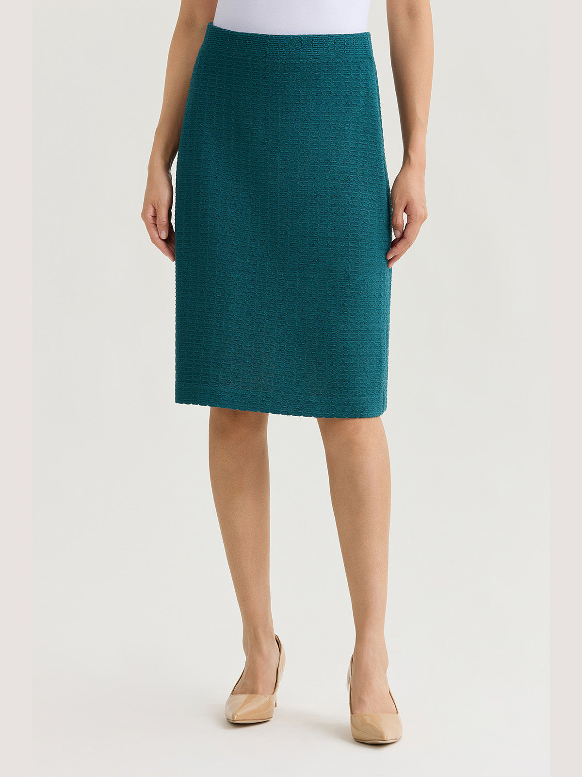 Tonal Grid Straight Knit Skirt