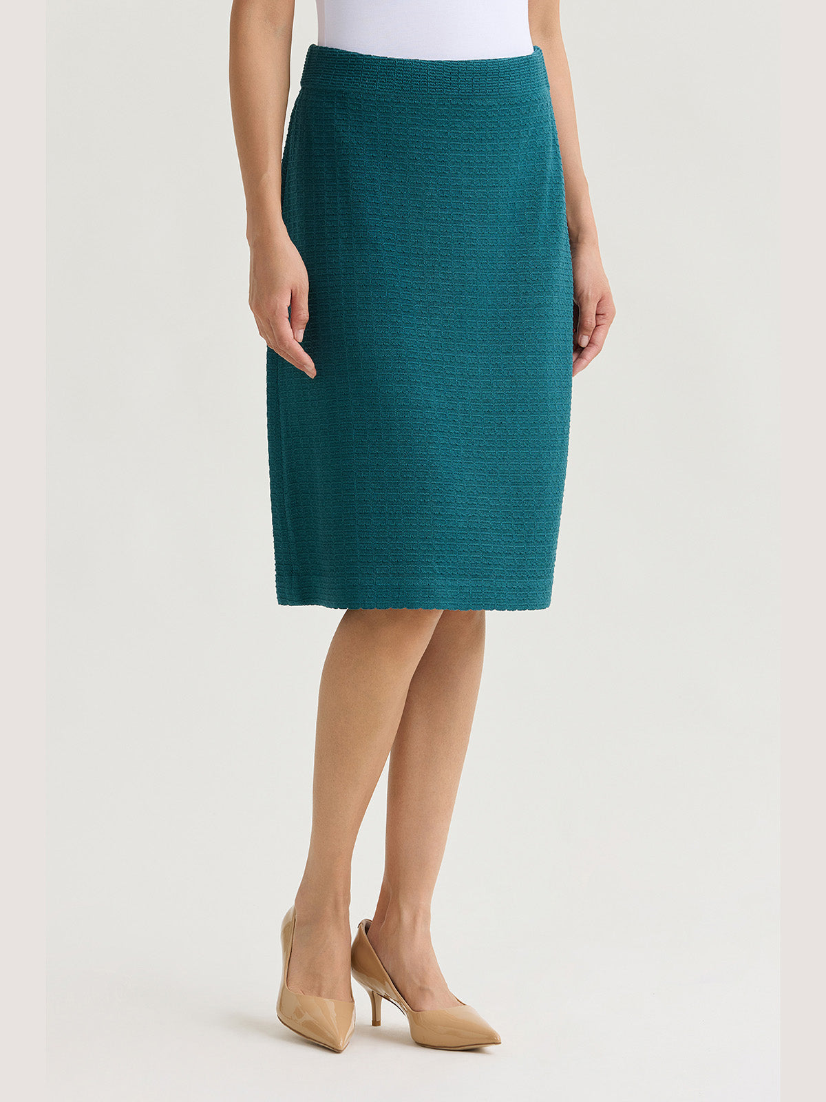Tonal Grid Straight Knit Skirt