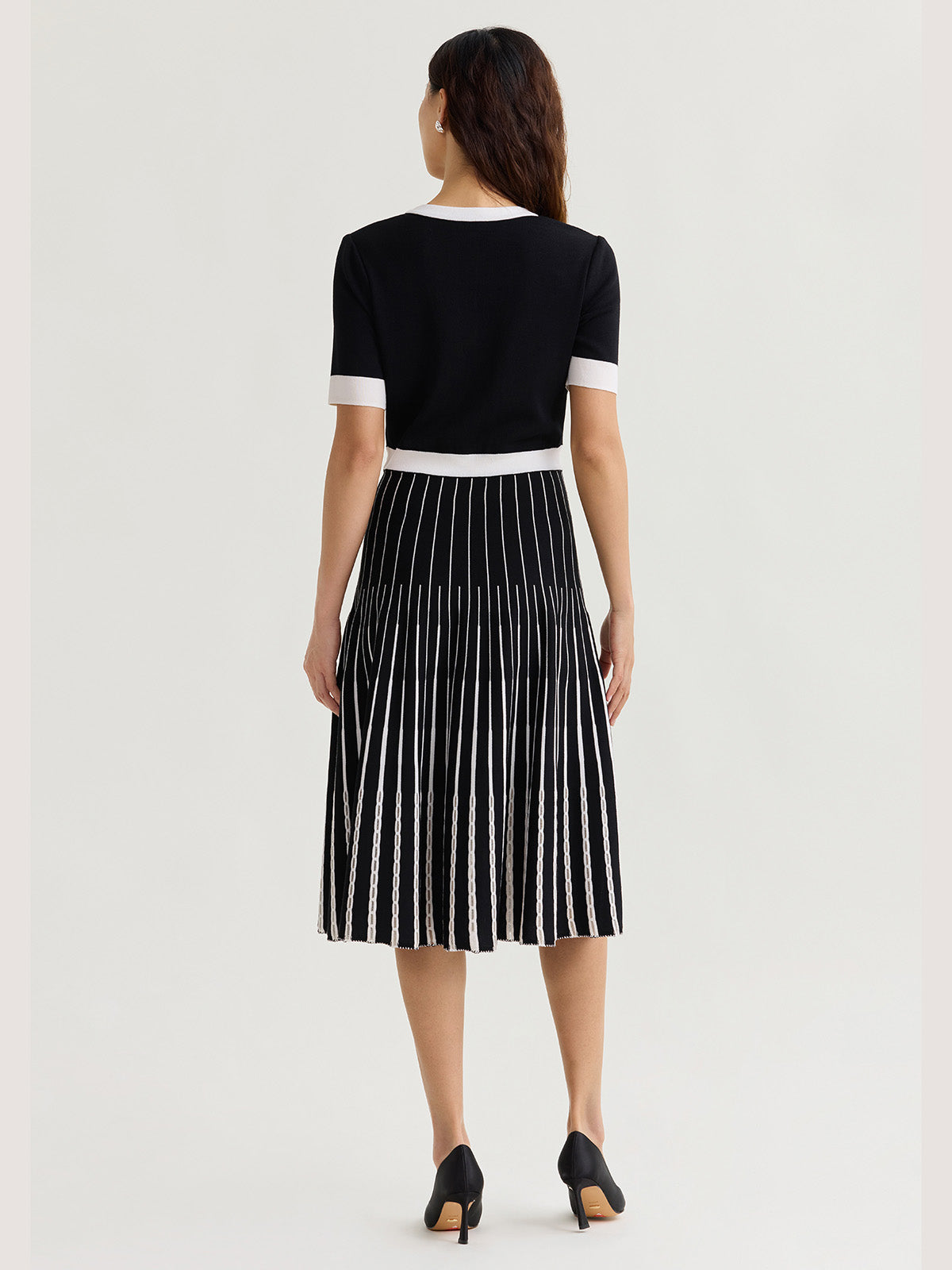 Fit & Flare Two-Tone Soft Knit Midi Dress