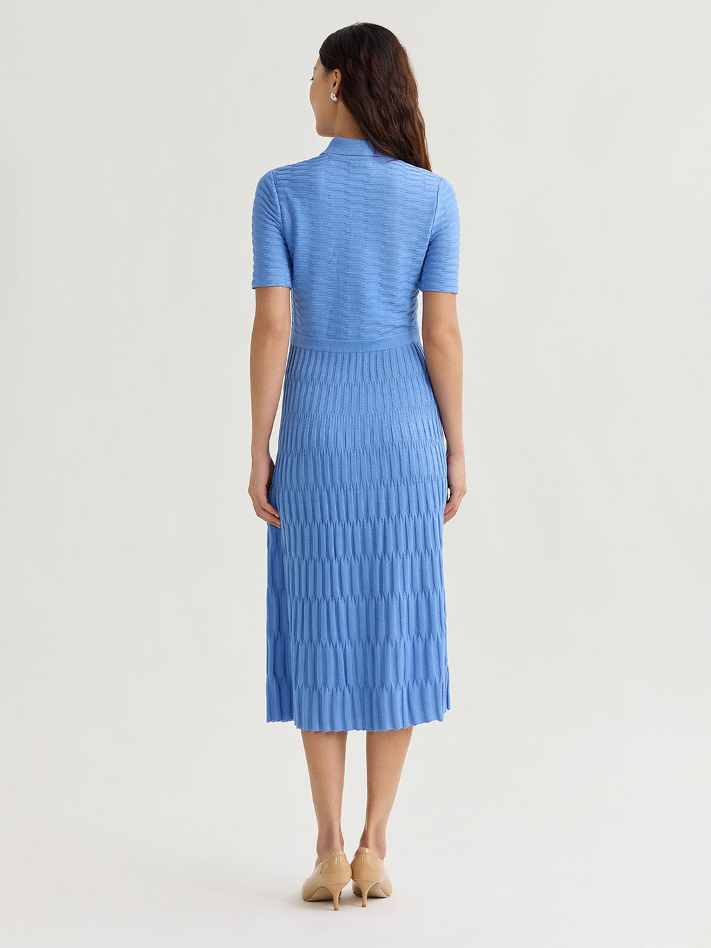 Fit & Flare Geometric Collared Soft Knit Maxi Dress
