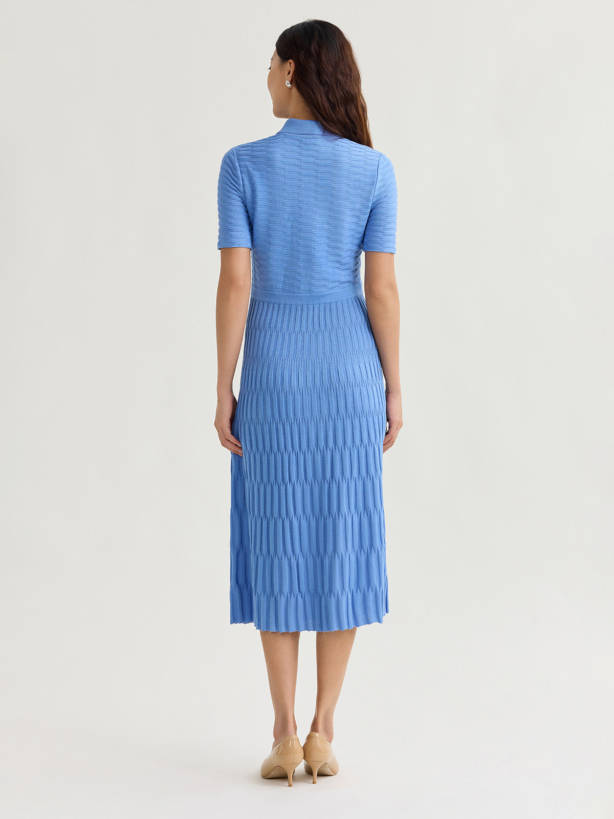 Fit & Flare Geometric Collared Soft Knit Maxi Dress