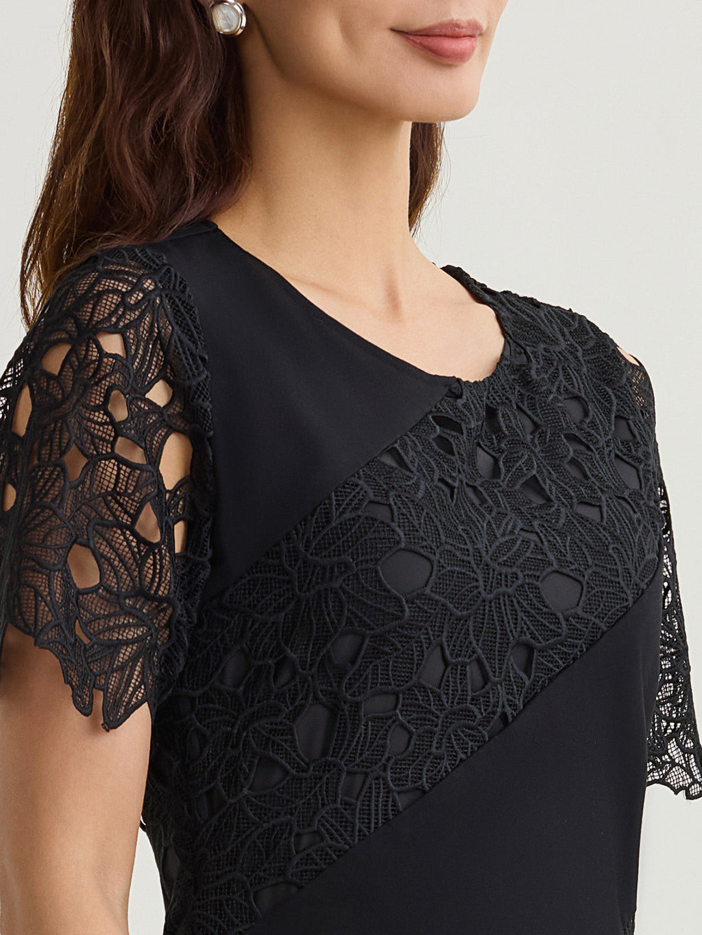 Fit & Flare Lined Laced Mixed Media Midi Dress