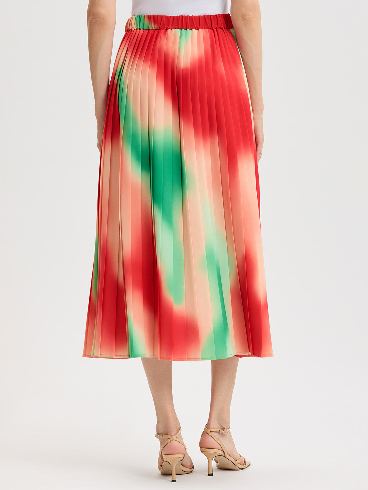 Multi-Color Pleated Crepe Maxi Skirt