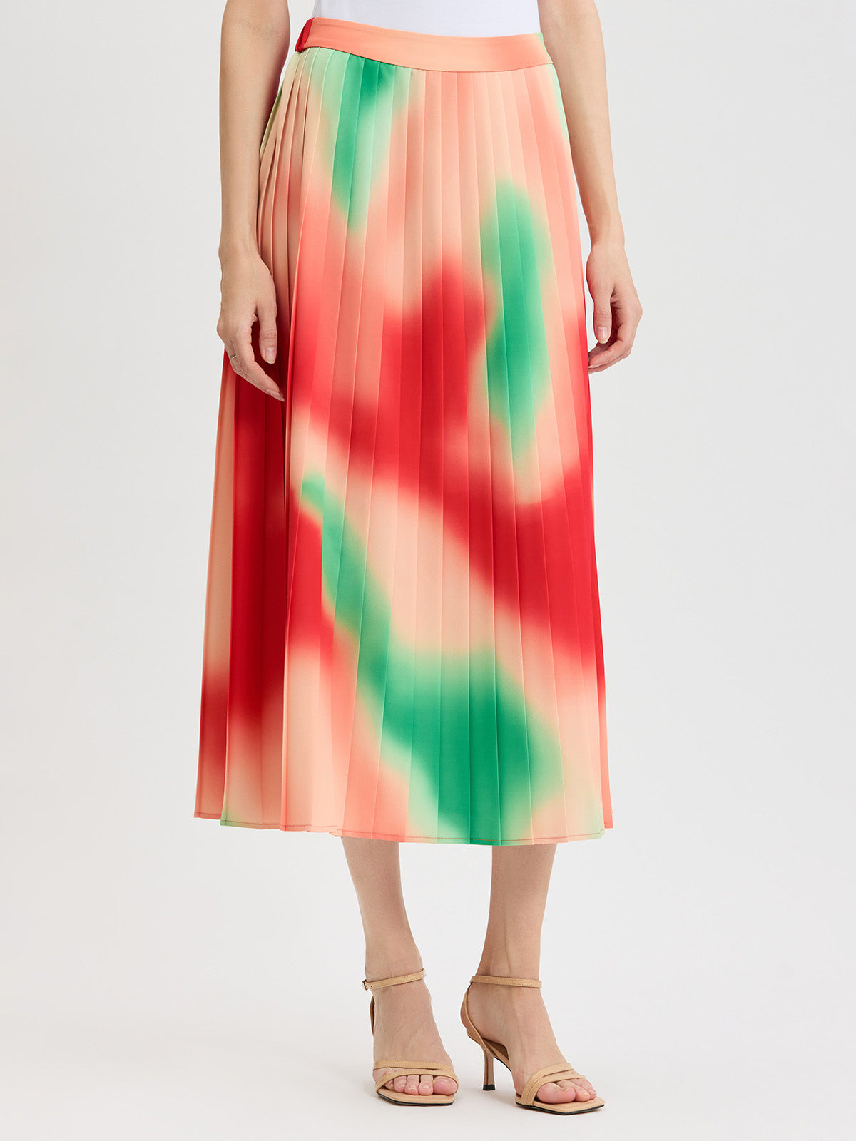 Multi-Color Pleated Crepe Maxi Skirt