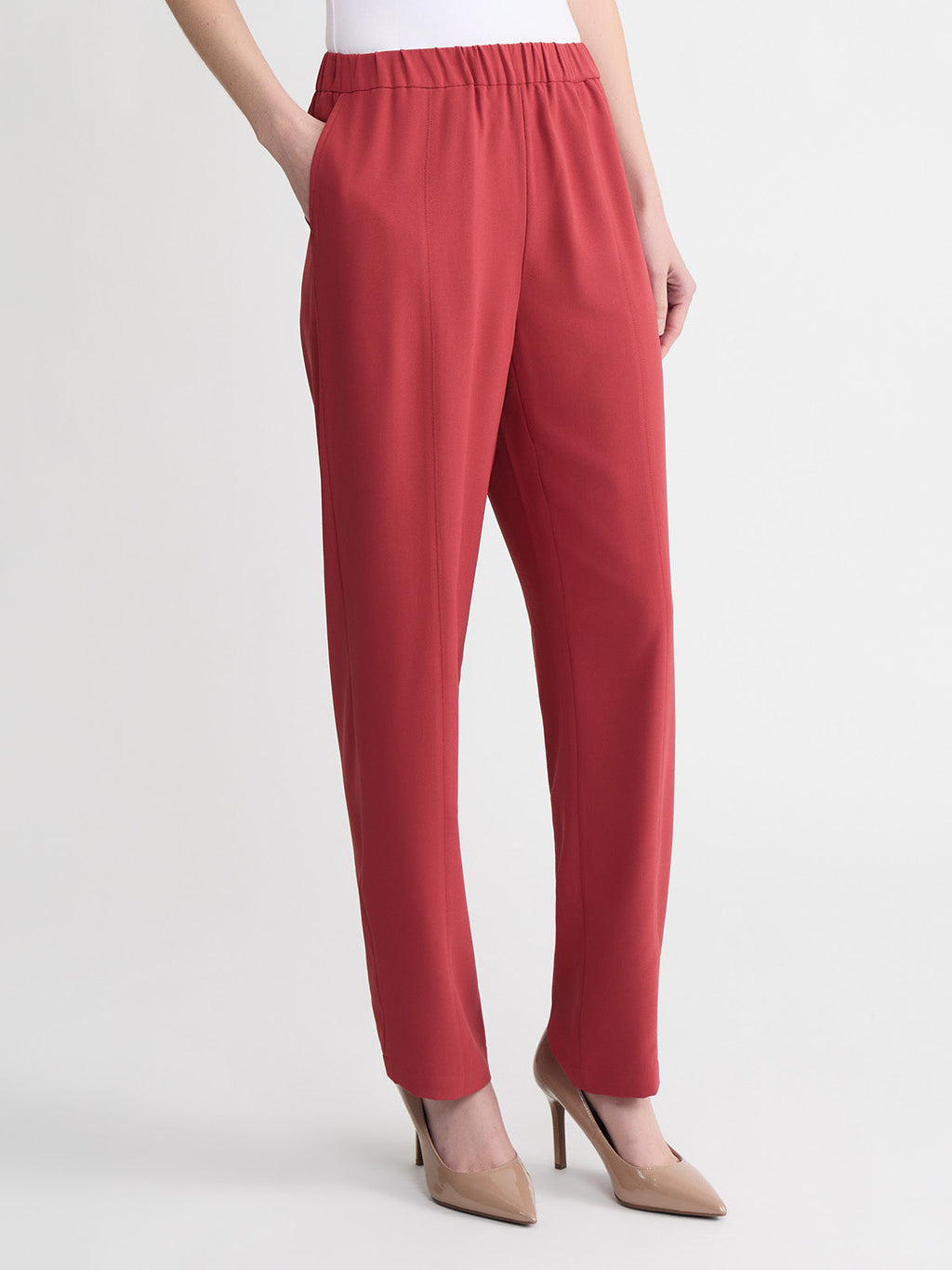 Nora Straight Leg Crepe de Chine Pant, Russet