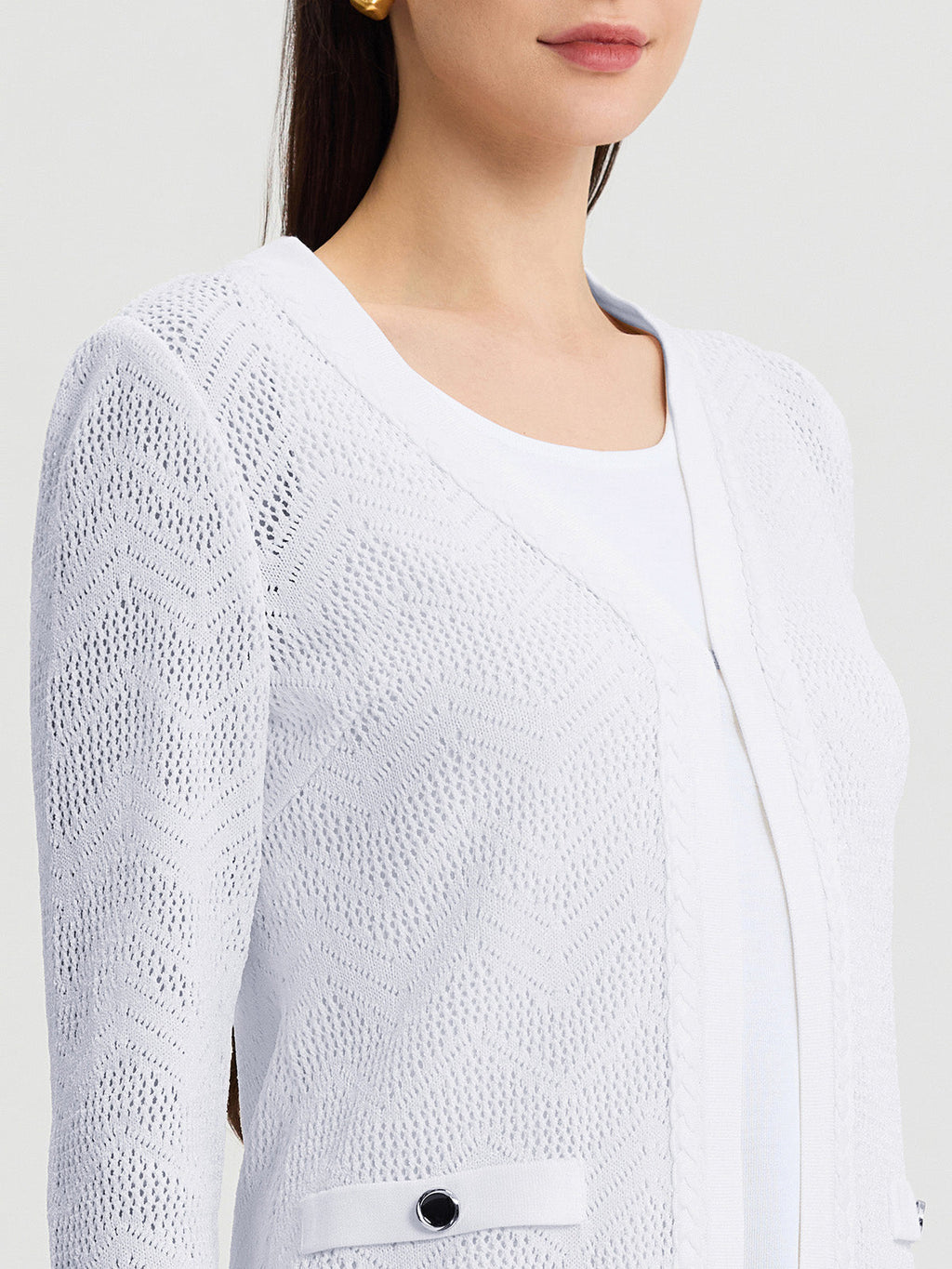 Heritage Pointelle Braided Trim Knit Cardigan