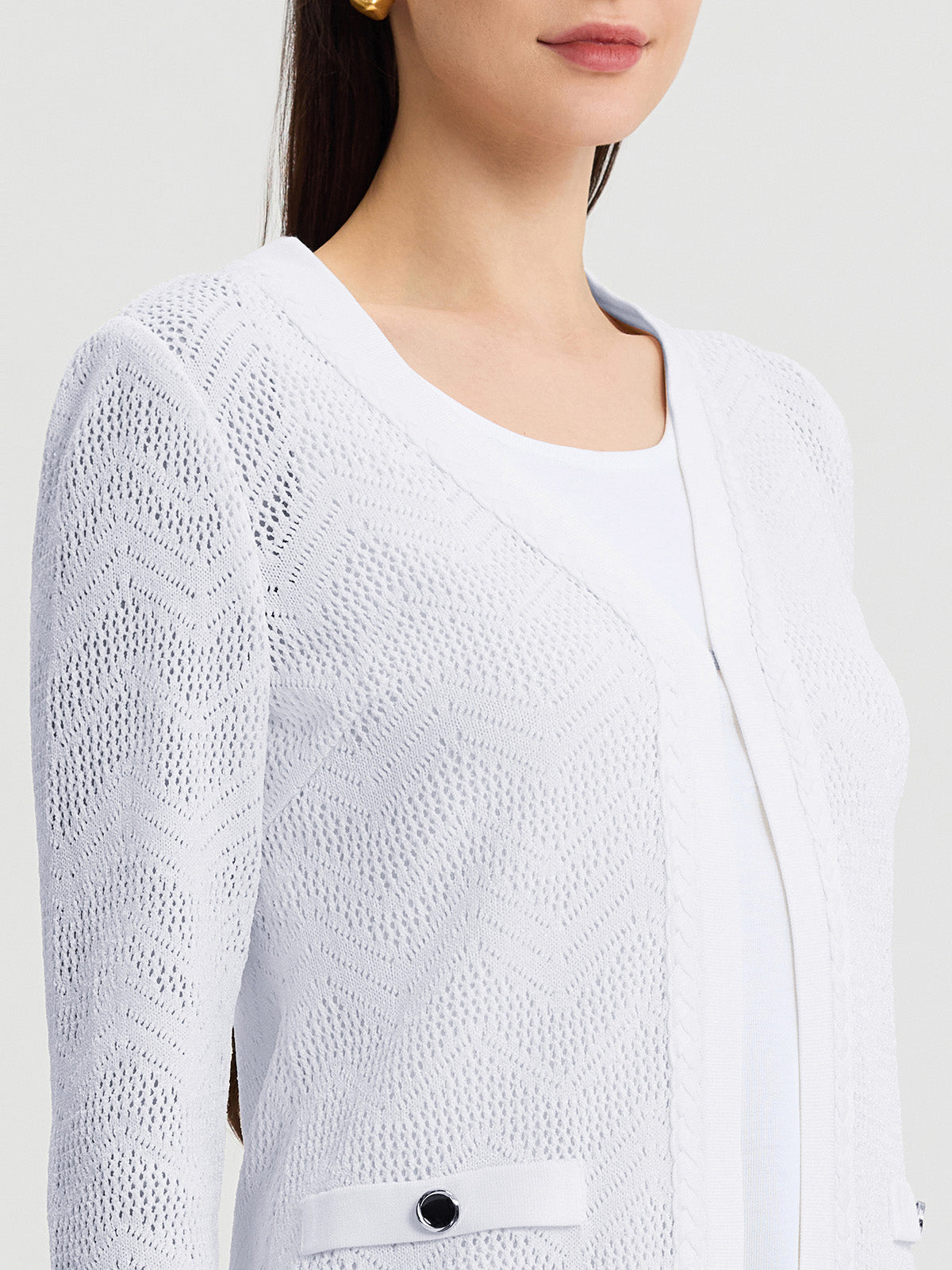 Heritage Pointelle Braided Trim Knit Cardigan
