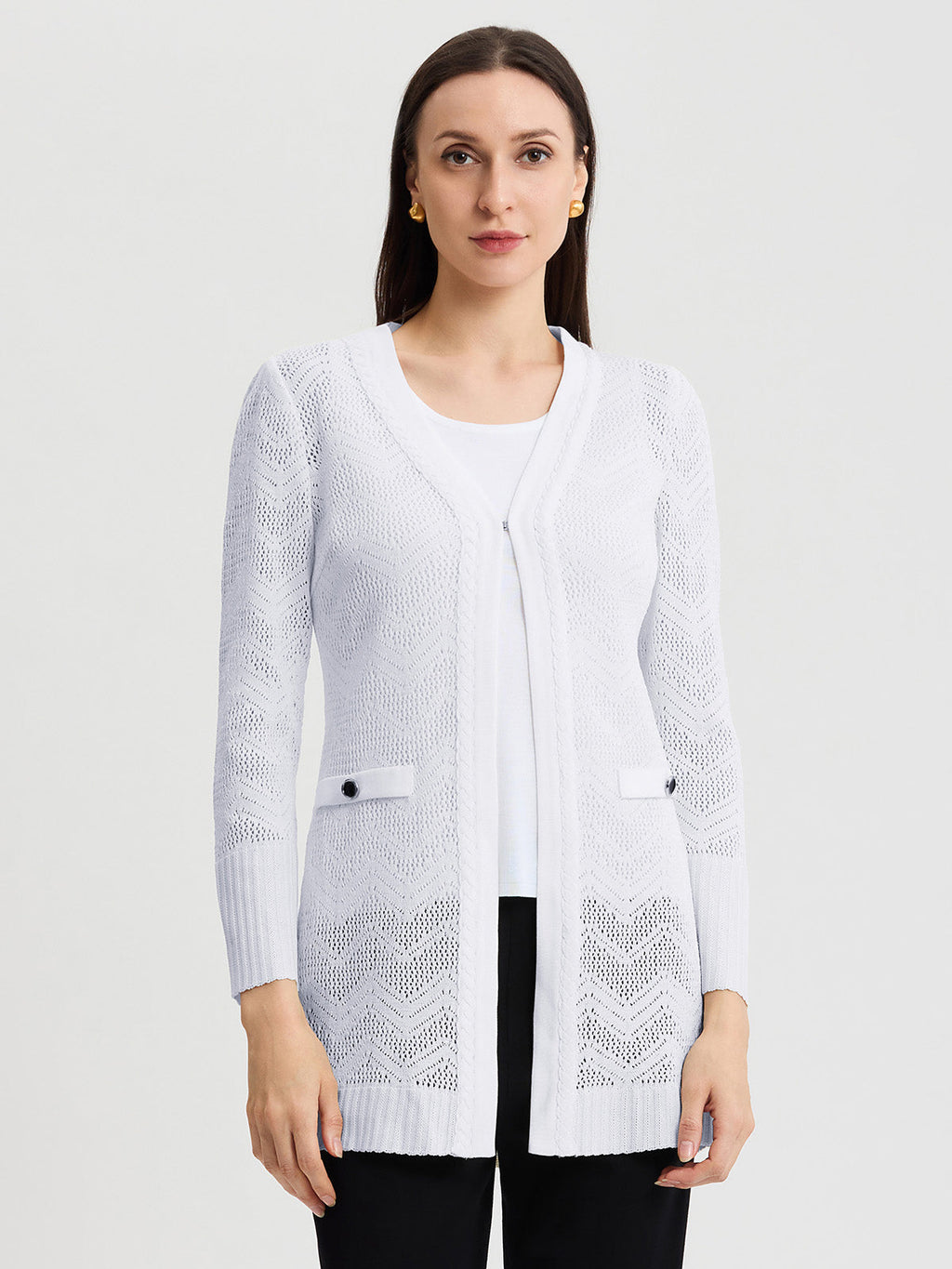 Heritage Pointelle Braided Trim Knit Cardigan