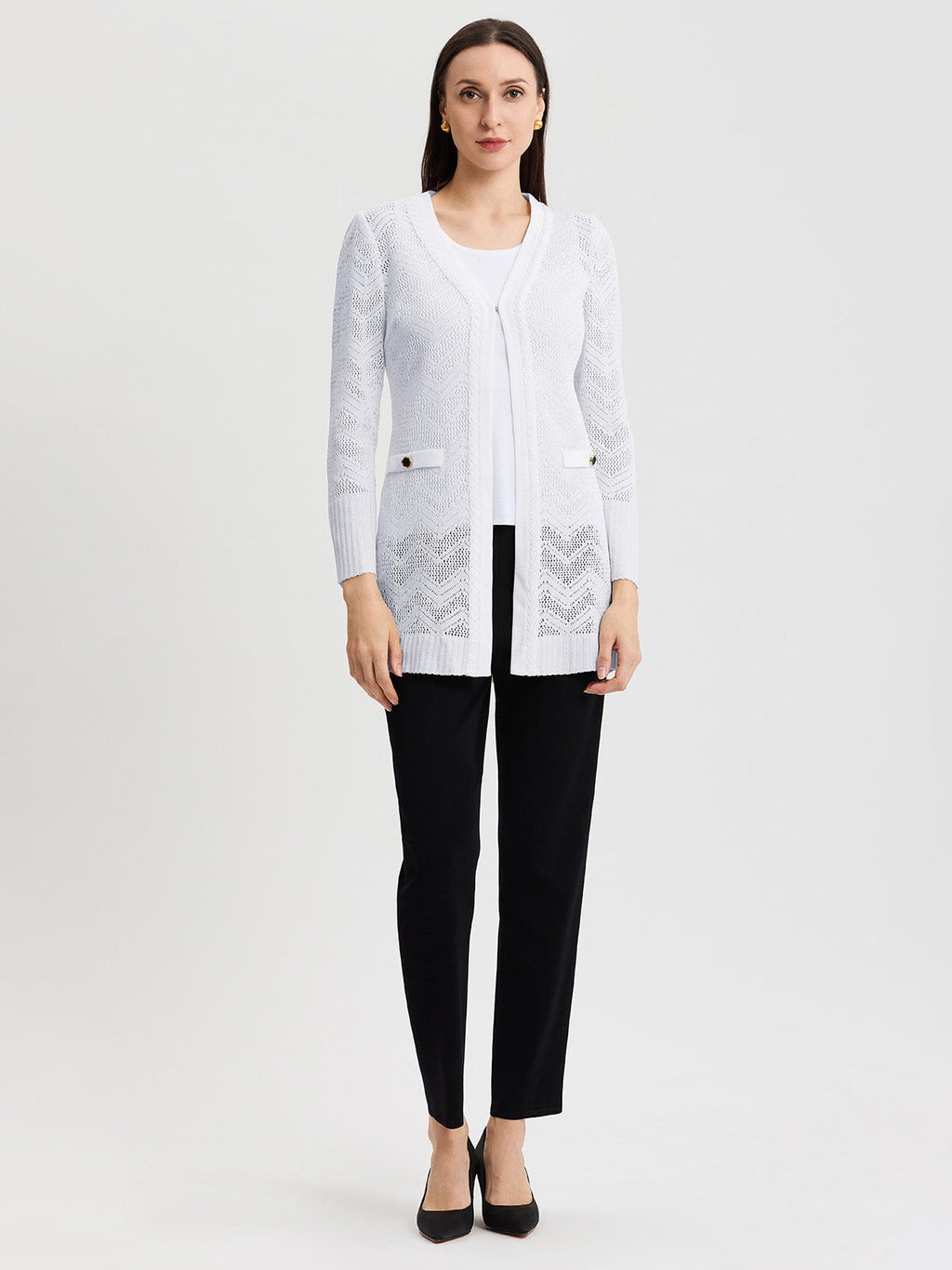 Heritage Pointelle Braided Trim Knit Cardigan