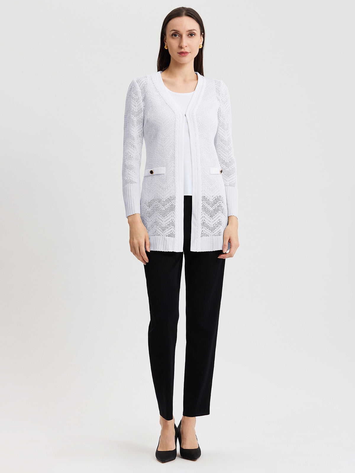 Heritage Pointelle Braided Trim Knit Cardigan