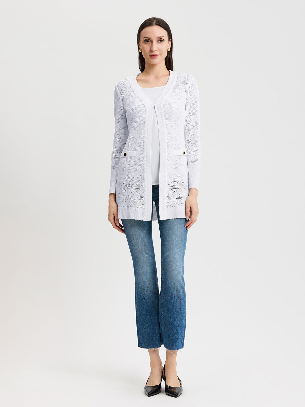 Heritage Pointelle Braided Trim Knit Cardigan